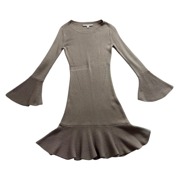 Boston Proper Womens Taupe Cotton Rayon Knit Dress Bell Sleeves Fit & Flare Sz X - Picture 2 of 7